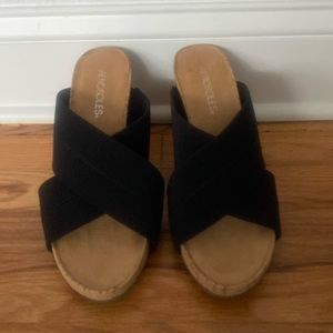 Aerosoles Party Plush Black Wedge Sandals